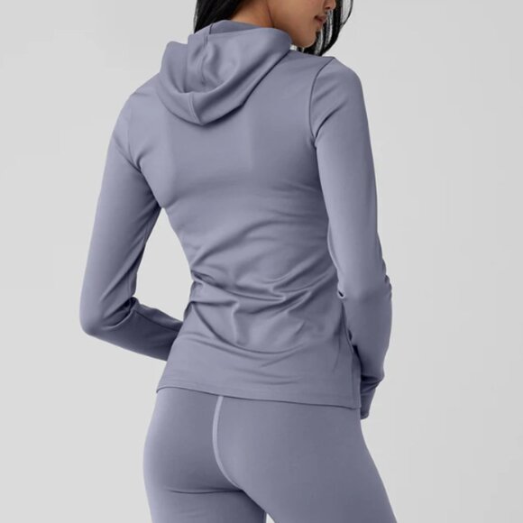 Alo Airlift Winter Warm Hooded Runner in Fog - Picture 3 of 11